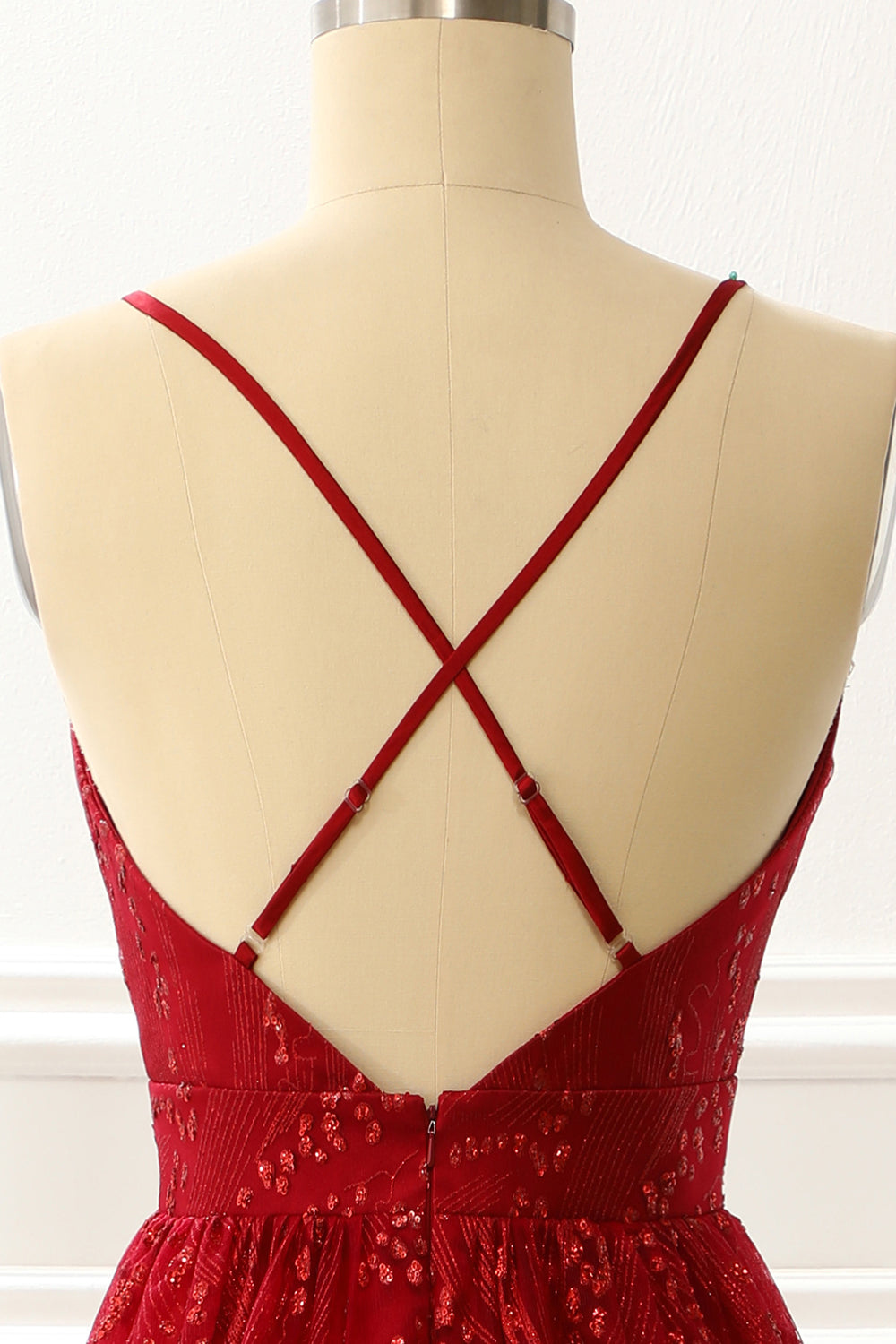 Luolandi Spaghetti Straps Burgundy A Line Princess Prom Dress V-neck Floor Length