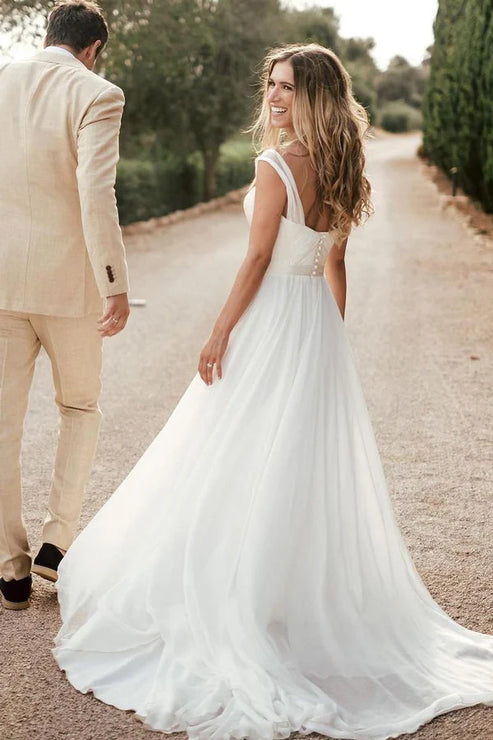 Luolandi Stunning A-Line Sweetheart Chiffon Beach Wedding Dresses With Slit