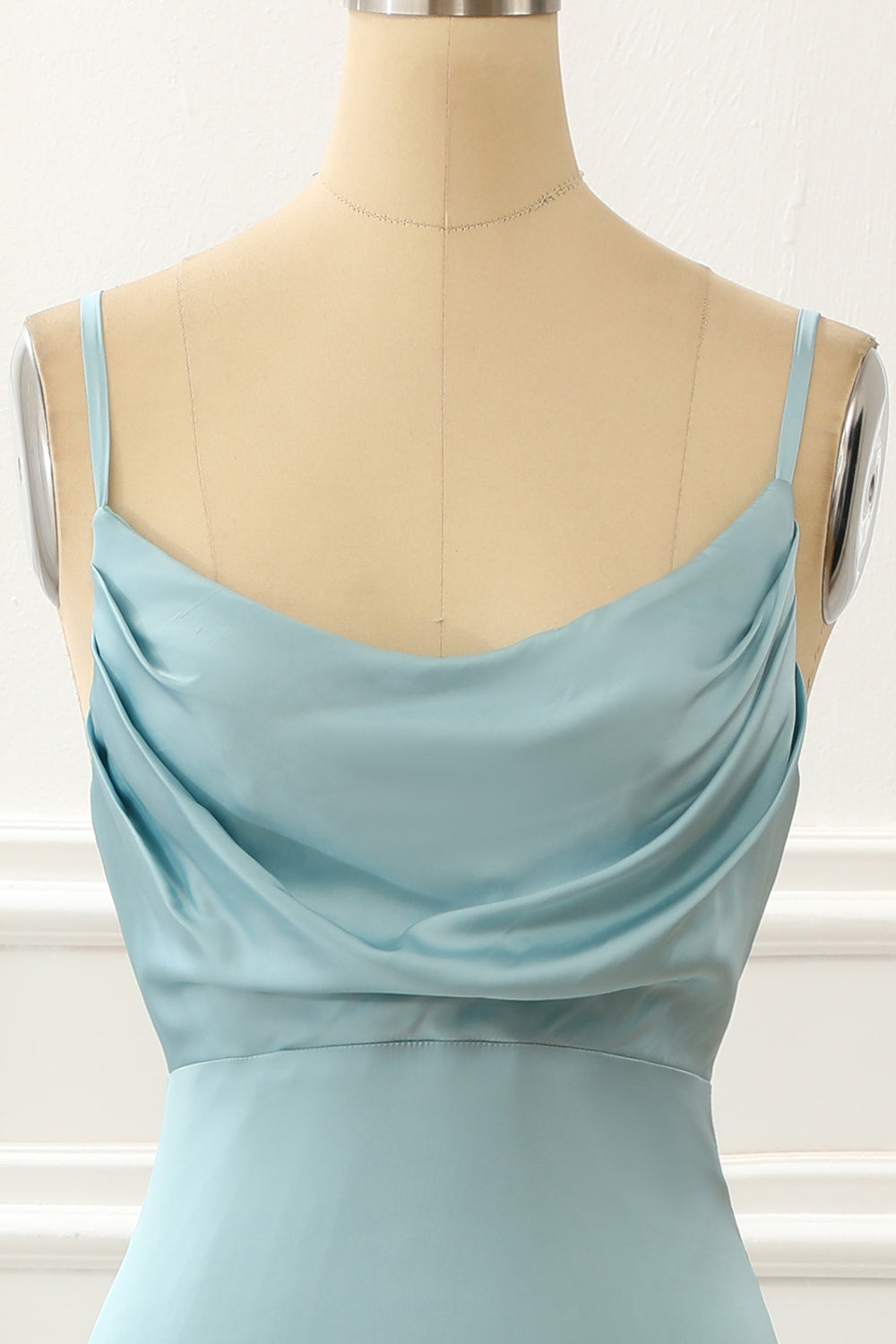 Luolandi Satin Spaghetti Straps Blue Simple Prom Dress Bridesmaid Dress Party Dress