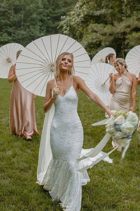 Luolandi Boho Mermaid V Neck Lace Wedding Dresses Beautiful Without Headscarf