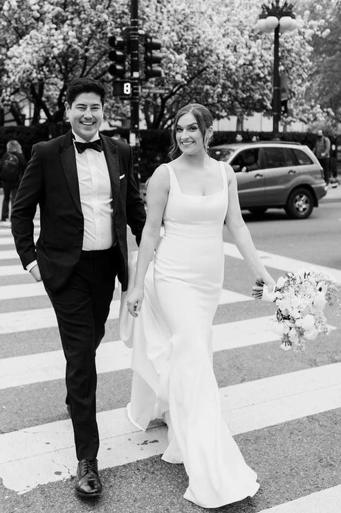 Luolandi Mermaid Square Neck Satin Wedding Dresses Solid Color Long Sexy