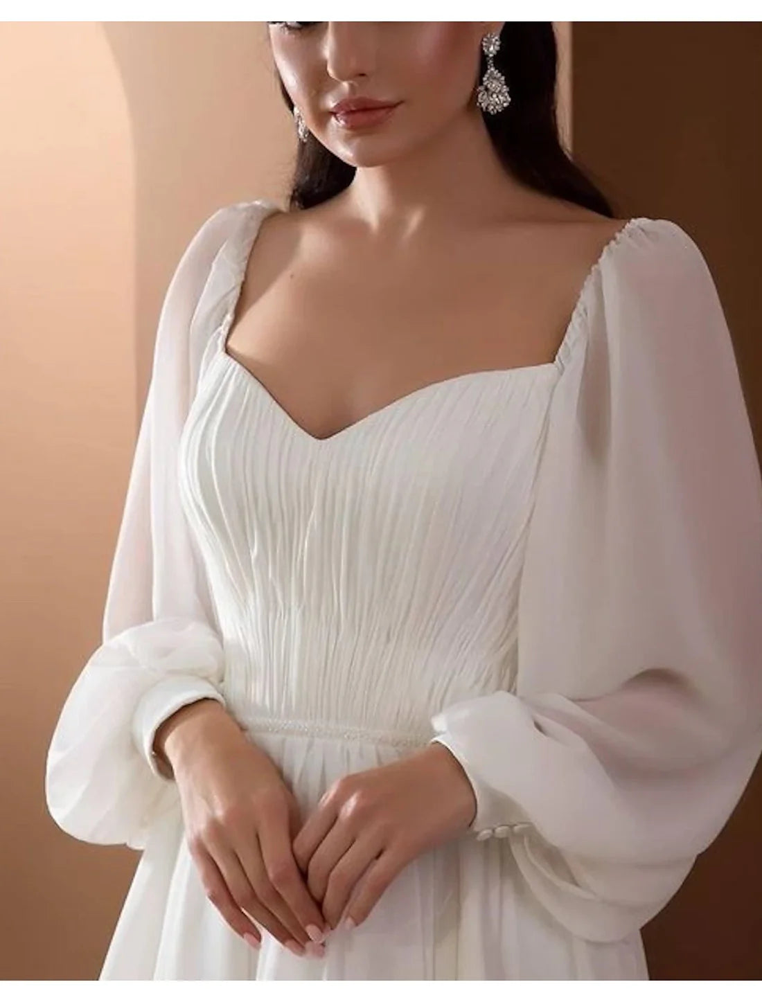 Luolandi Beach Vintage Wedding Dresses A-Line Off Shoulder Long Sleeve Court Train Chiffon Bridal Gowns With Pleats