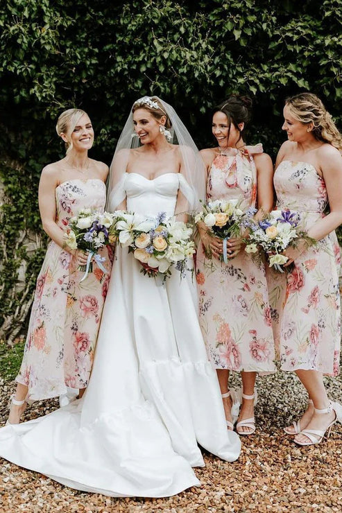 Luolandi A-Line Satin Off the Shoulder Wedding Dresses Solid Color Elegant