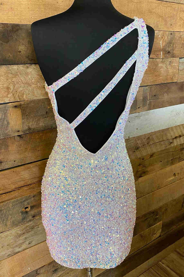 Luolandi Bodycon One Shoulder Sequins Homecoming Dress Short Sparkly
