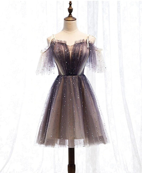 Luolandi Sweetheart V-neck Starlit Cloud Tulle Mini Length Homecoming Dress Beautiful