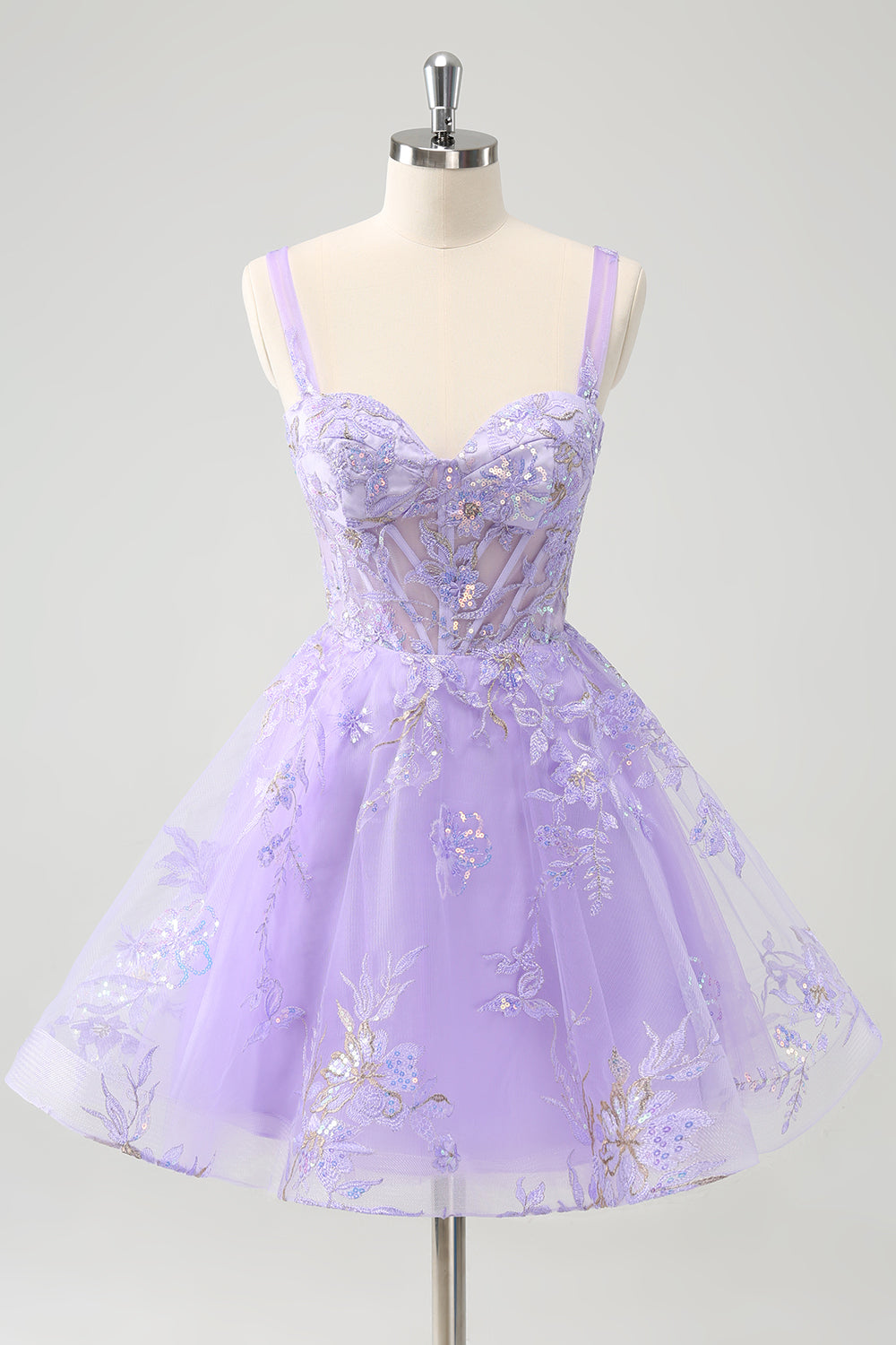 Luolandi Sparkly A Line Lilac Sequins Corset Backless Tulle Homecoming Dress Party Dress