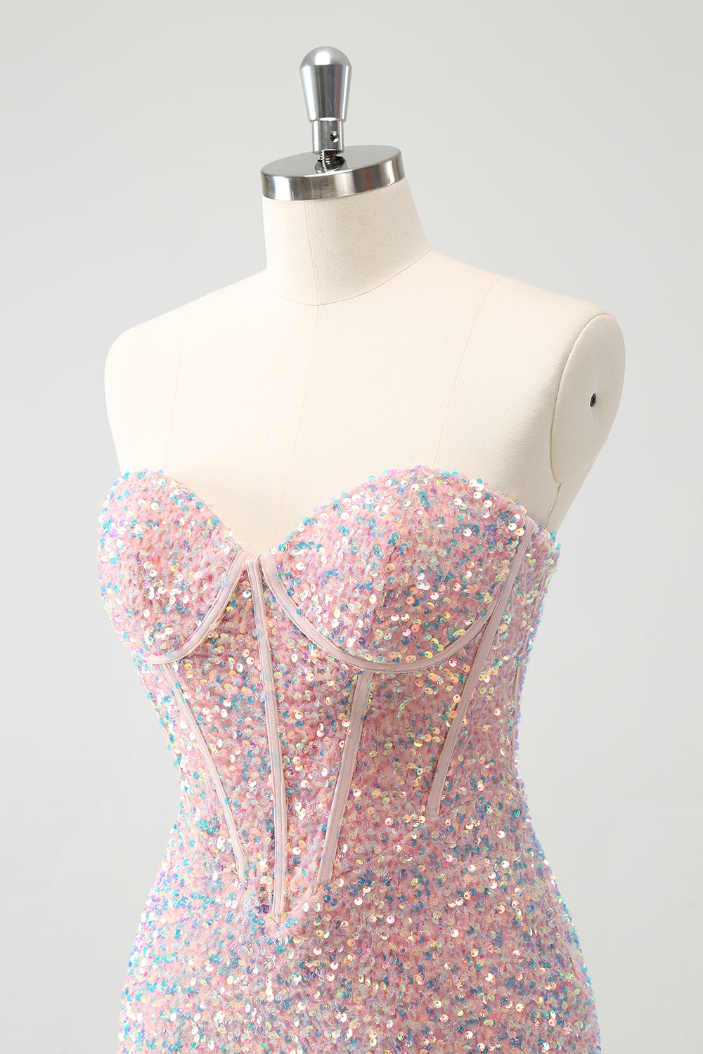 Luolandi Sparkly Strapless Light Pink Tight Short Homecoming Dress Sexy Party Dress