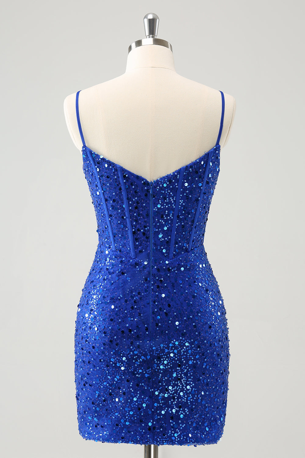 Luolandi Sparkly Blue Sheath Spaghetti Straps Short Homecoming Dress Sexy Party Dress