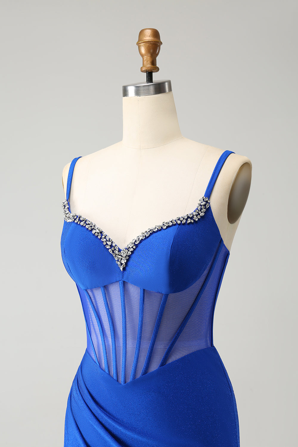 Luolandi Royal Blue Mermaid Beaded Corset Long Prom Dress With Slit Sexy Evening Dress