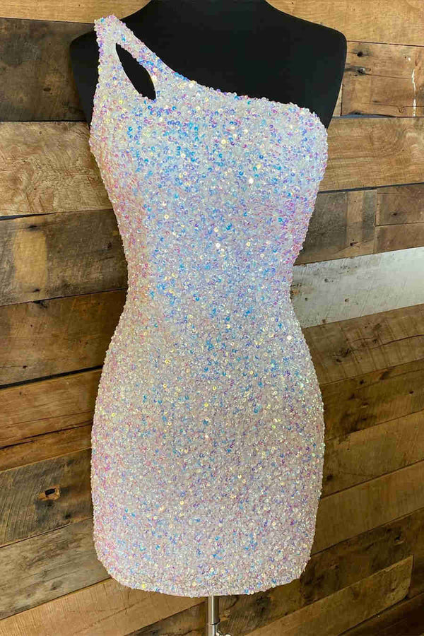 Luolandi Bodycon One Shoulder Sequins Homecoming Dress Short Sparkly