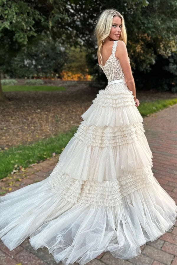 Luolandi Princess A Line Off the Shoulder Light Pink Long Prom Dress with Ruffles Sexy Beautiful