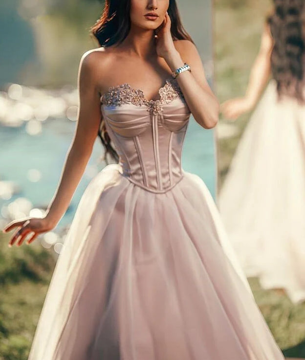 Luolandi Charming Silver Long Evening Dress Off The Shoulder Sleeveless With Applique Tulle Pleats Prom Dress