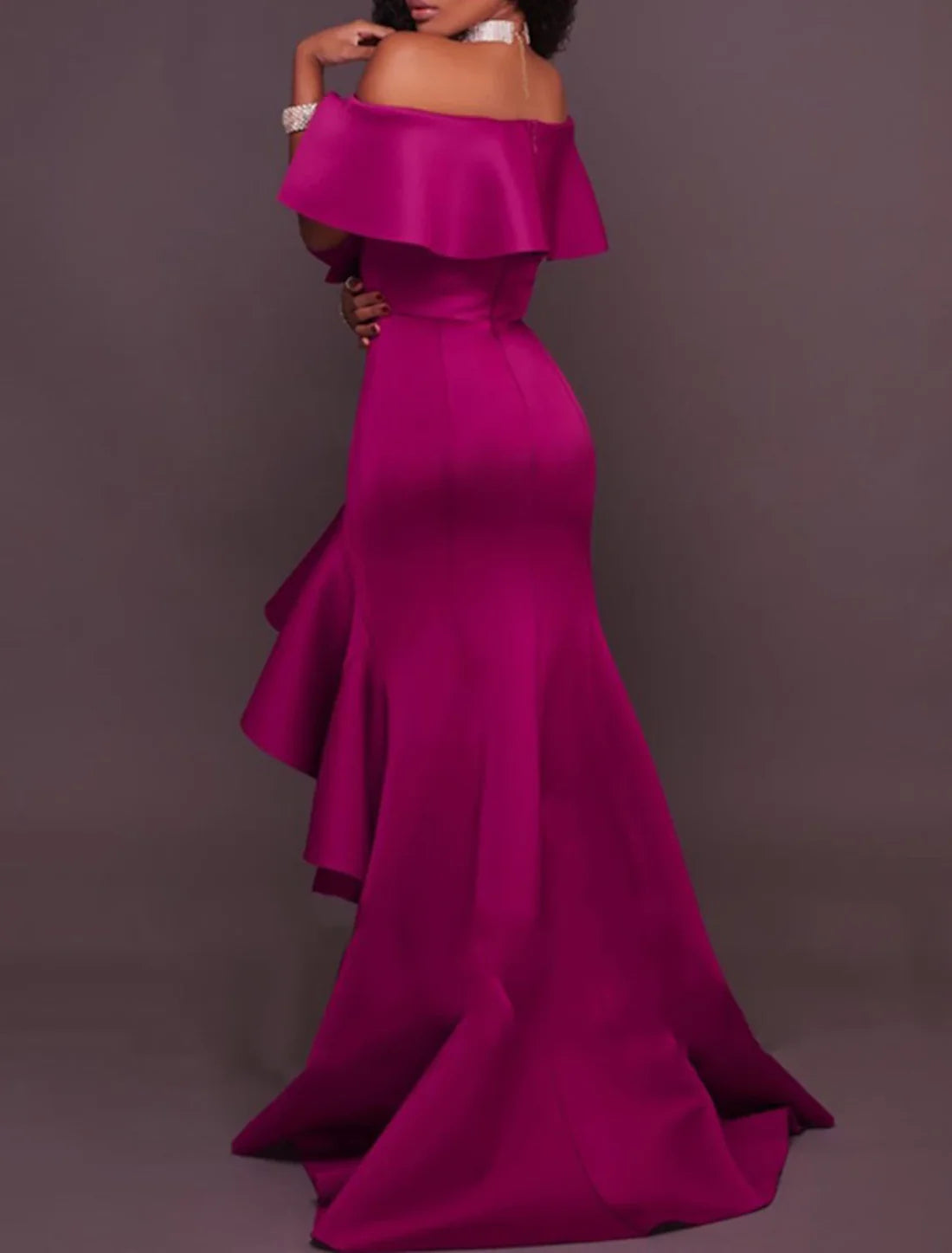 Luolandi A-Line Evening Gown Minimalist Dress Wedding Guest Homecoming Asymmetrical Sleeveless Off Shoulder Satin with Ruffles