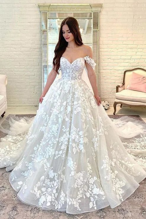 Luolandi Gorgeous Ball Gown Sweetheart Lace Tulle Wedding Dresses Off Shoulder Beautiful