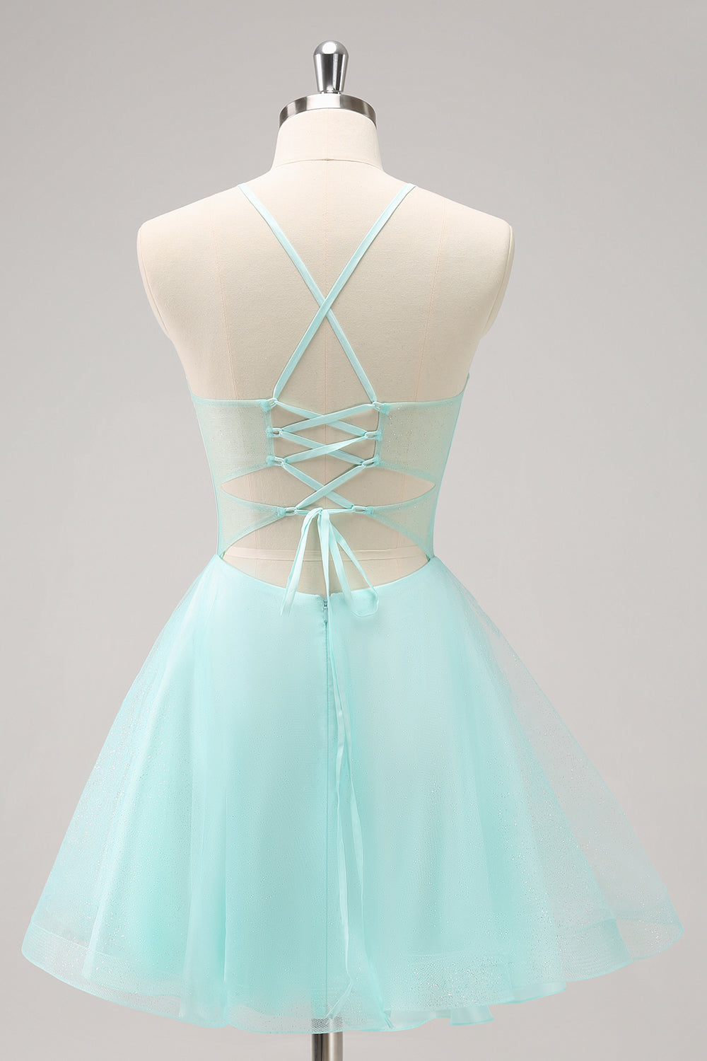 Luolandi Green A Line Tulle Corset Spaghetti Straps Homecoming Dress With Appliques Party Dress