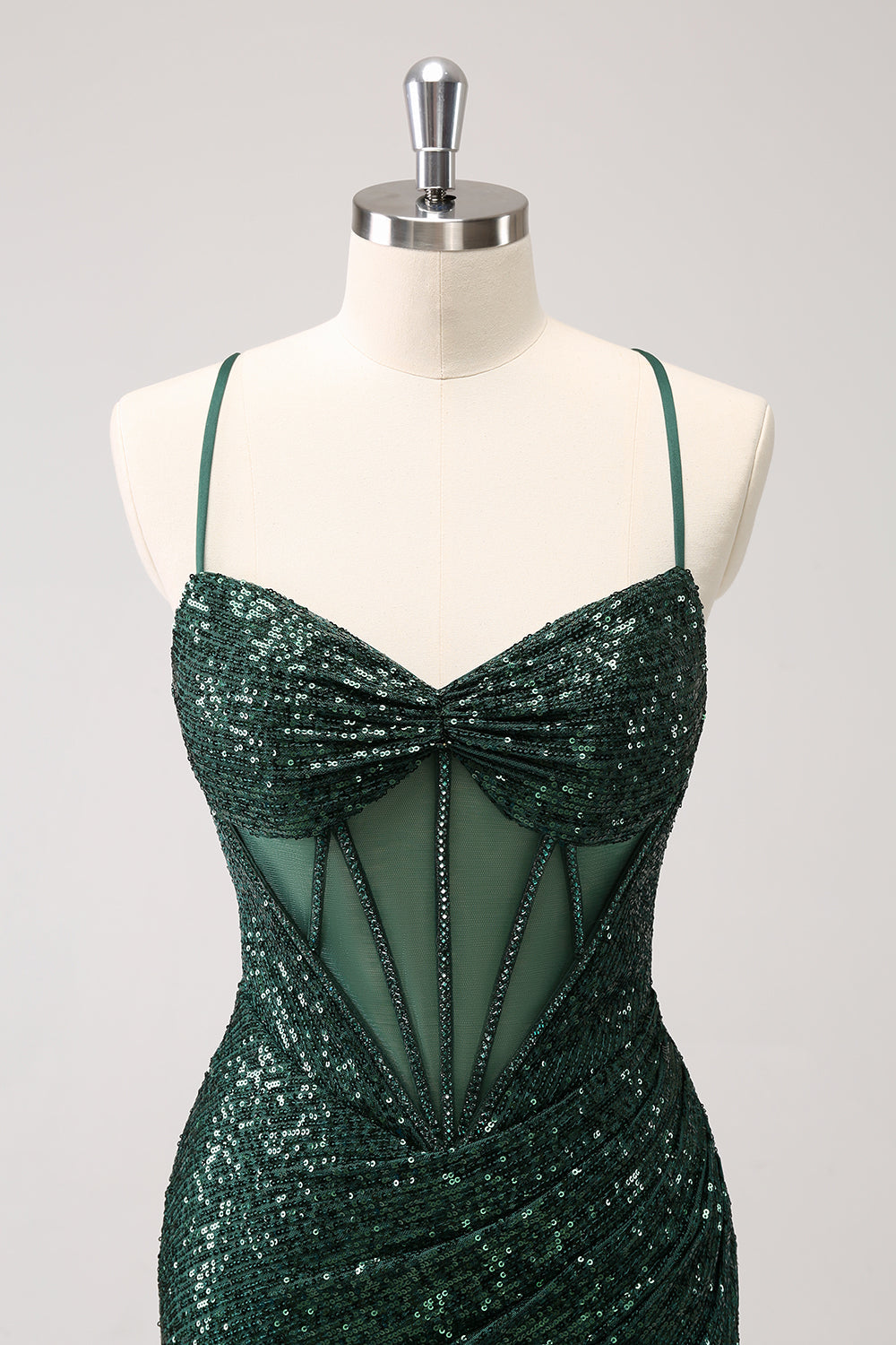Luolandi Sparkly Unique Dark Green Tight Sequin Corset Homecoming Dress with Lace Up Back Sexy Party Dress