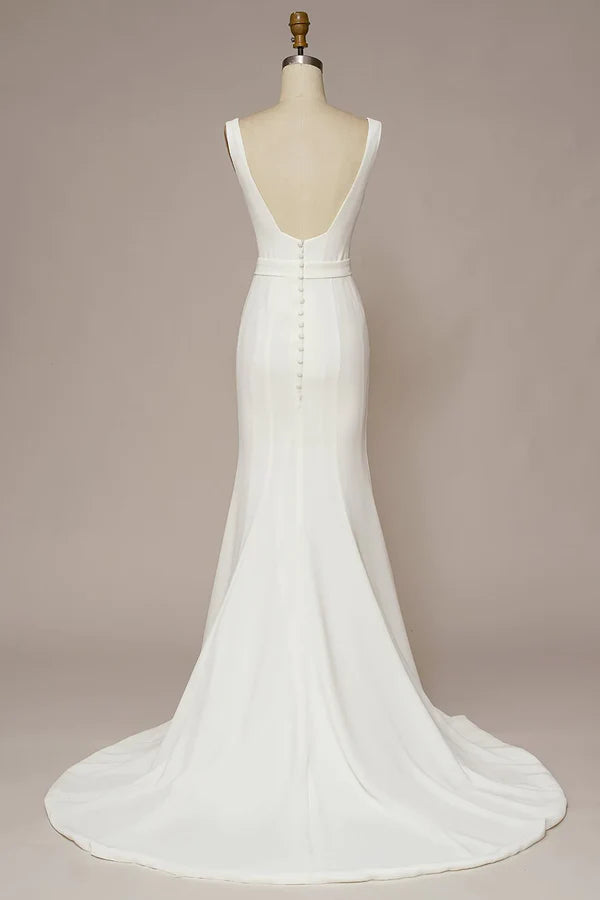 Luolandi Mermaid Square Neck Wedding Dress Open Back