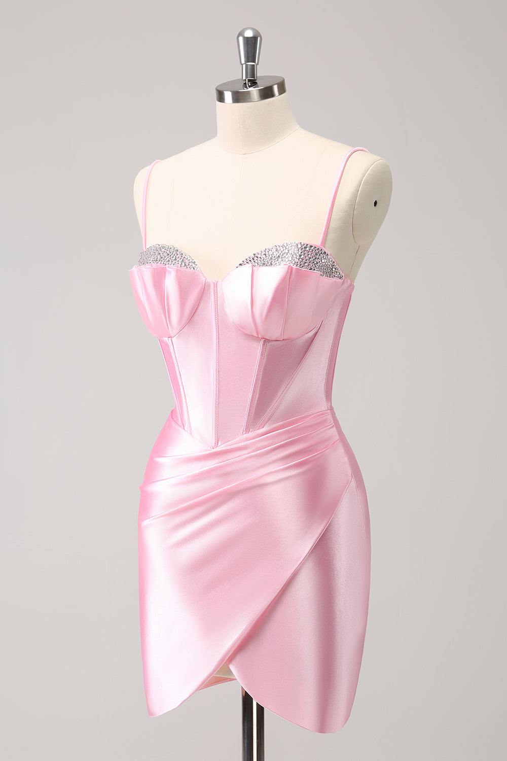 Luolandi Sparkly Pink Spaghetti Straps Tight Homecoming Dress With Beading Short Party Dress