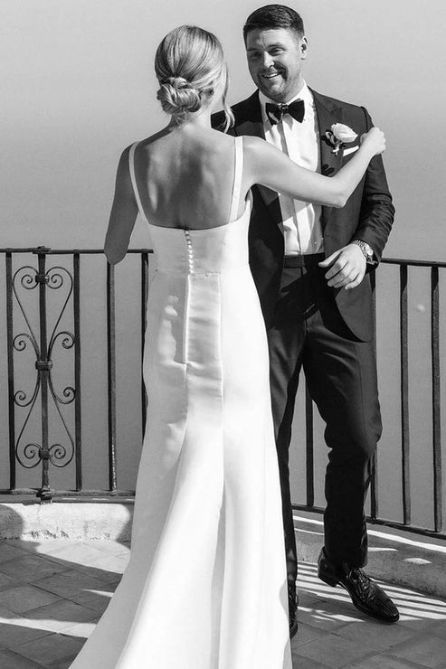 Luolandi Simple Mermaid Square Neck Satin Wedding Dresses Long Sexy