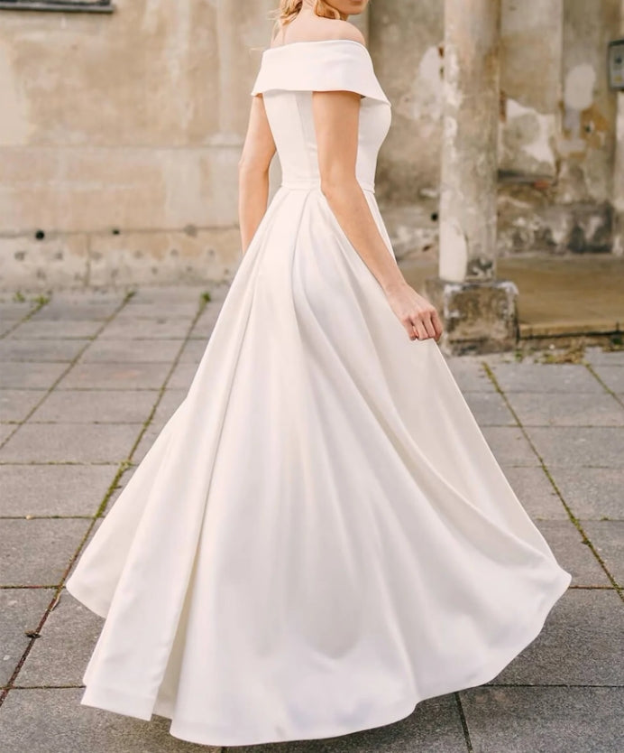 Luolandi Off-The-Shoulder A-Line Wedding Dresses Simple Formal Dress Elegant Evening Dress