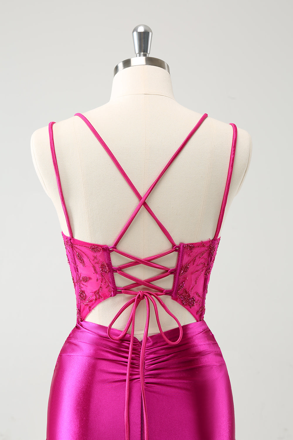 Luolandi Glitter Fuchsia Rushed Corset Short Tight Homecoming Dresses with Lace Up Back Party Dress