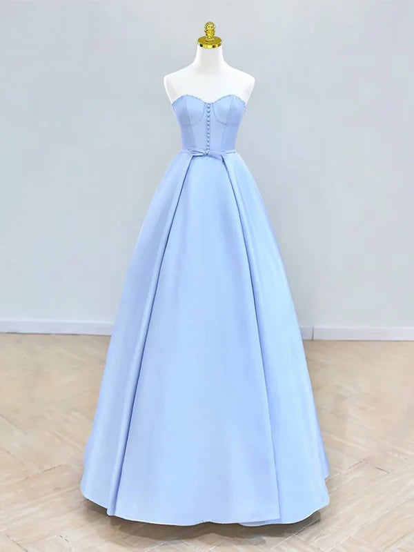 Luolandi A-Line Sweetheart Neck Satin Blue Ball Gown Long Prom Dress Formal Dress Evening Dress