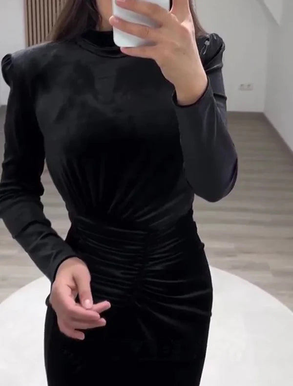 Luolandi Sheath / Column Evening Gown Elegant Dress Formal Cocktail Party Floor Length Long Sleeve High Neck Velvet with Slit Black