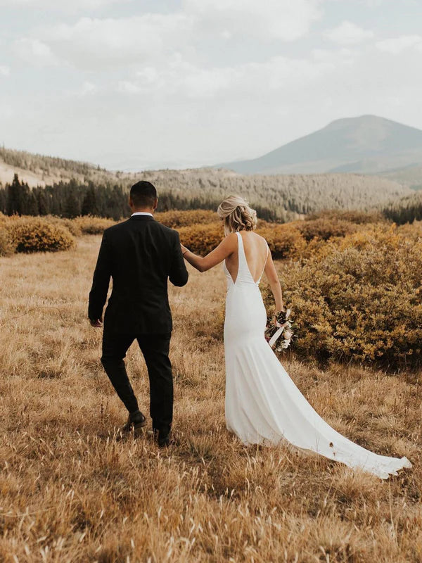 Luolandi Simple Mermaid Sleeveless Backless Long Wedding Dresses Elegant Bridal Gown