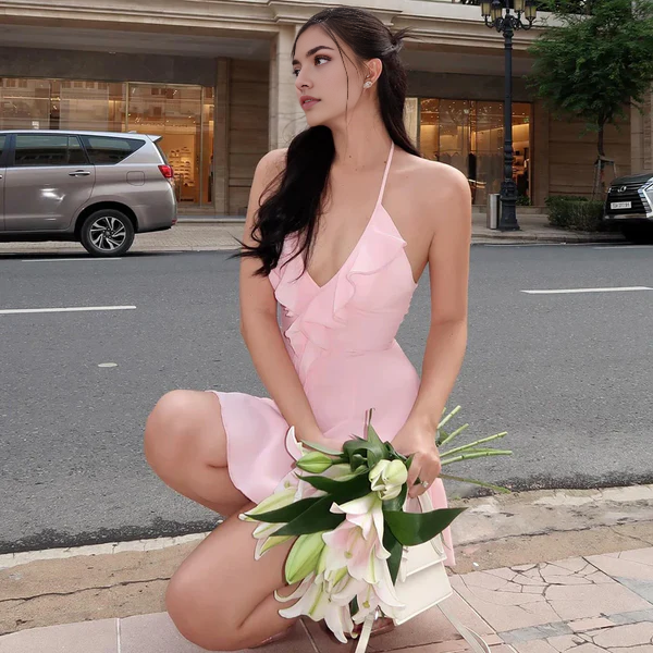 Luolandi Cute A Line V Neck Ruffles Short Prom Dress Charming Homecoming Dress Lovely Graduation Dress Sweet Birthday Party Dress