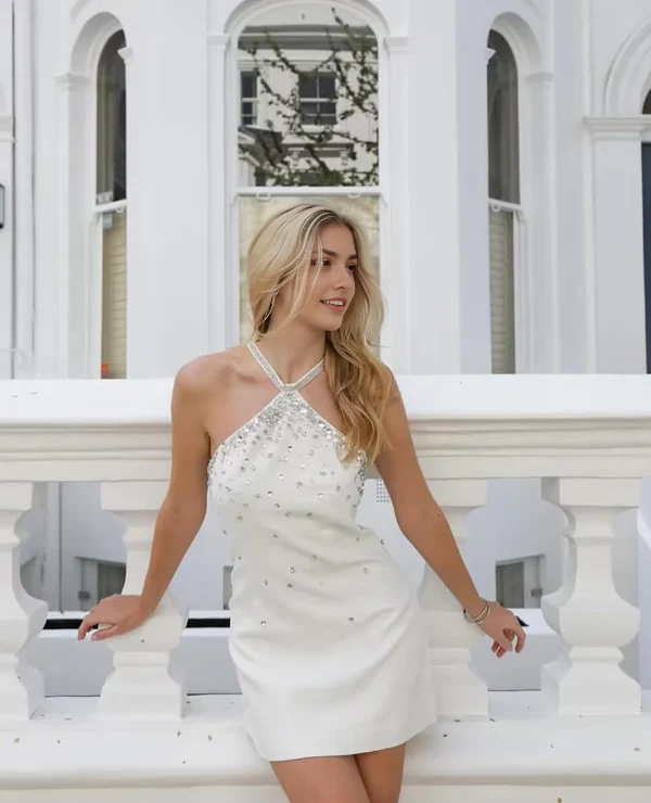 Luolandi Chic A Line Halter Short Prom Dress Charming Homecoming Dress Lovely Graduation Dress Sweetheart Birthday Party Dress