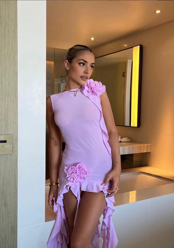 Luolandi Sheath 3D Flower Ruffles Prom Dress Charming Homecoming Dress Lovely Graduation Dress Sweetheart Birthday Party Dress