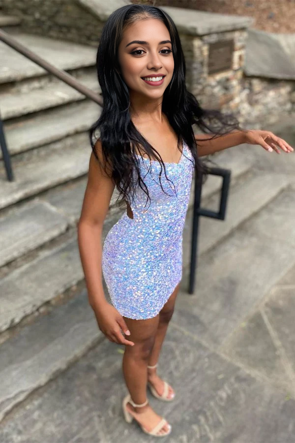 Luolandi Sparkly Sheath Sequin Short Prom Dress Charming Homecoming Dress Lovely Graduation Dress Cute Birthday Party Dress