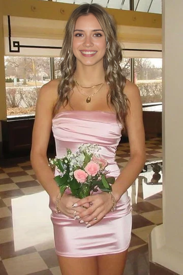 Luolandi Sweetheart Sheath Sleeveless Satin Short Prom Dress Simple Homecoming Dress Lovely Graduation Dress Cute Birthday Party Dress