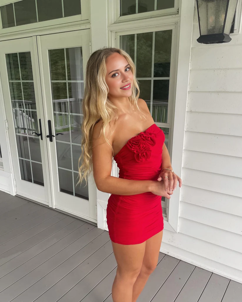 Luolandi Charming Sheath Strapless Short Prom Dress With Flowers Cute Homecoming Dress Lovely Graduation Dress Mini Birthday Party Dress