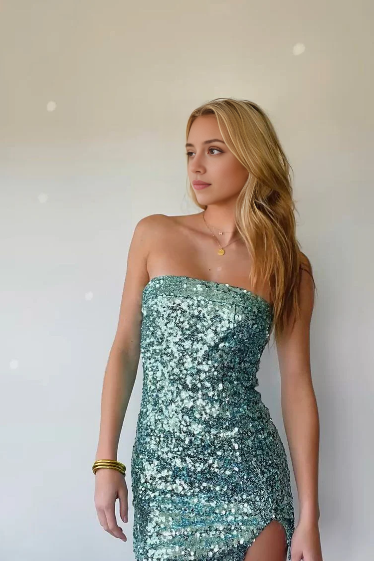 Luolandi Charming Sheath Stapless Sequin Short Prom Dress Sparkly Homecoming Dress Lovely Graduation Dress Mini Birthday Party Dress