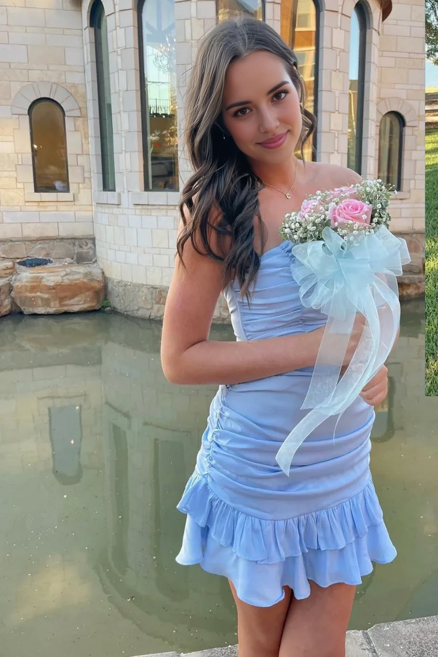 Luolandi Sweetheart Sheath Strapless Homecoming Dress with Ruffle Lovely Graduation Dress Cute Mini Birthday Party Dress