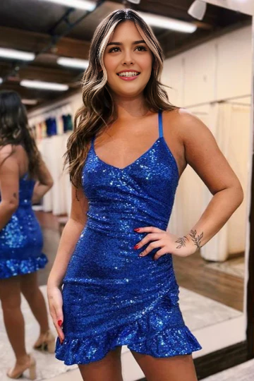 Luolandi Sparkly V-Neck Short Prom Dress Charming Homecoming Dress Fashion Graduation Dress Chic Birthday Party Dress