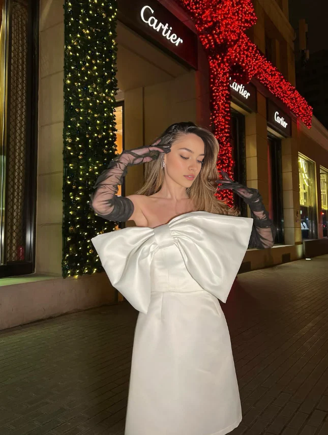 Luolandi Cute Strapless Short Prom Dress With Bow Charming Homecoming Dress Lovely Graduation Dress Sweetheart Birthday Party Dress No With Gloves