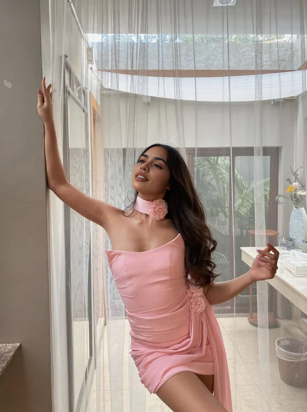 Luolandi Elegant Sheath Strapless 3D Flower Short Prom Dress Charming Homecoming Dress Lovely Graduation Dress Sweetheart Birthday Party Dress