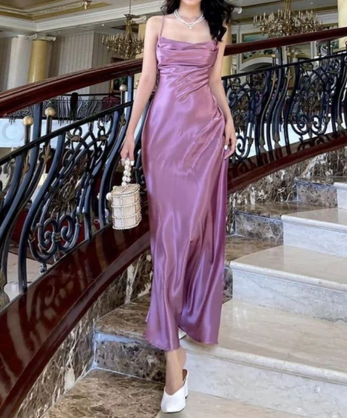 Luolandi Simple Purple Evening Dress Satin Pleated Long Prom Dress Elegant Formal Party Dress