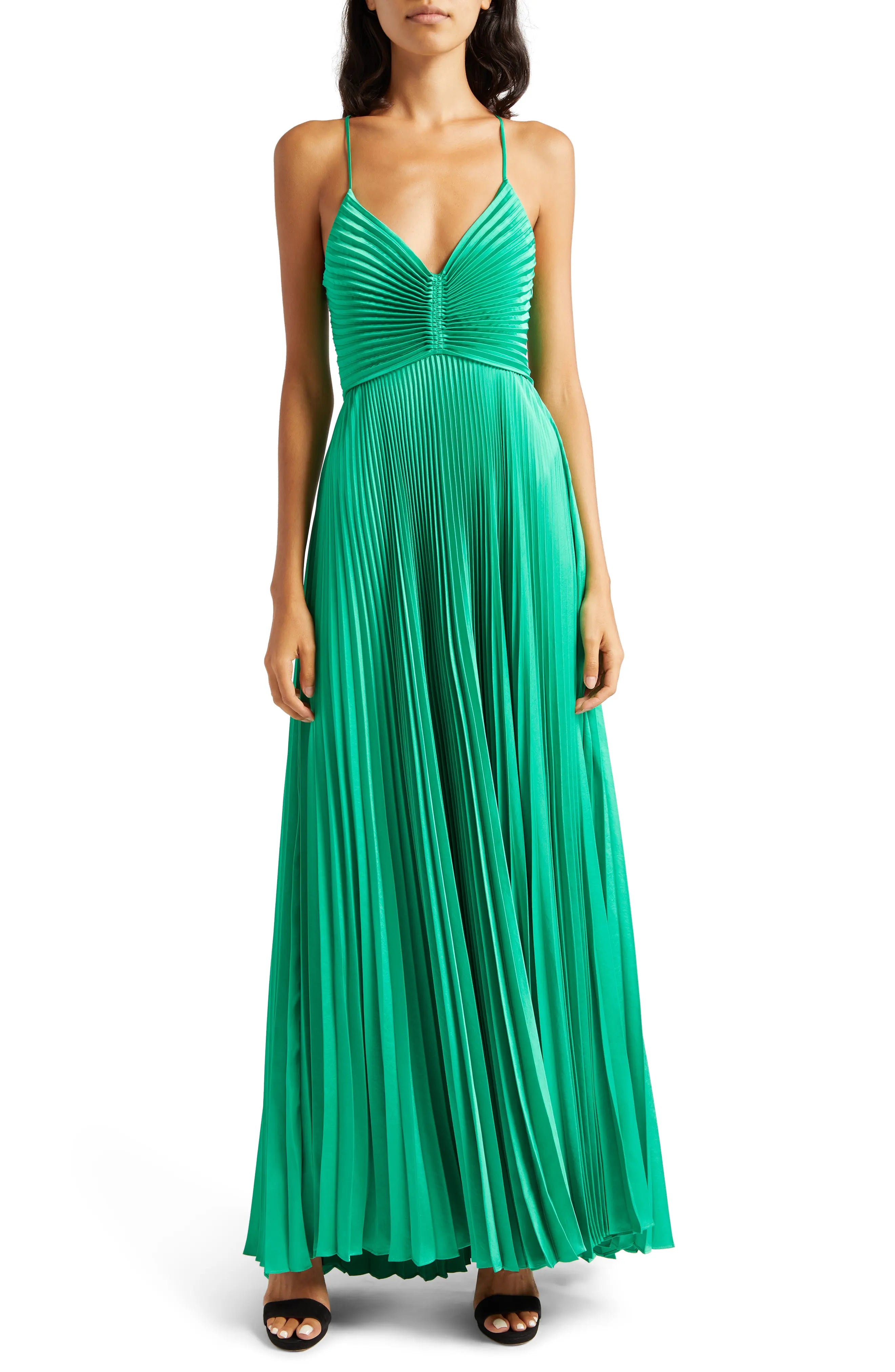 Luolandi Elegant Green Long Pleated Prom Dress Charming Evening Party Dress Formal Dress