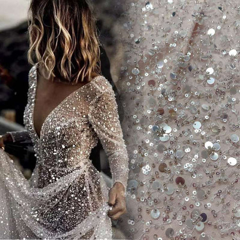 Luolandi Bohemian A-Line Sparkly Sequined Luxury Wedding Dresses V-neck Open Back Sexy