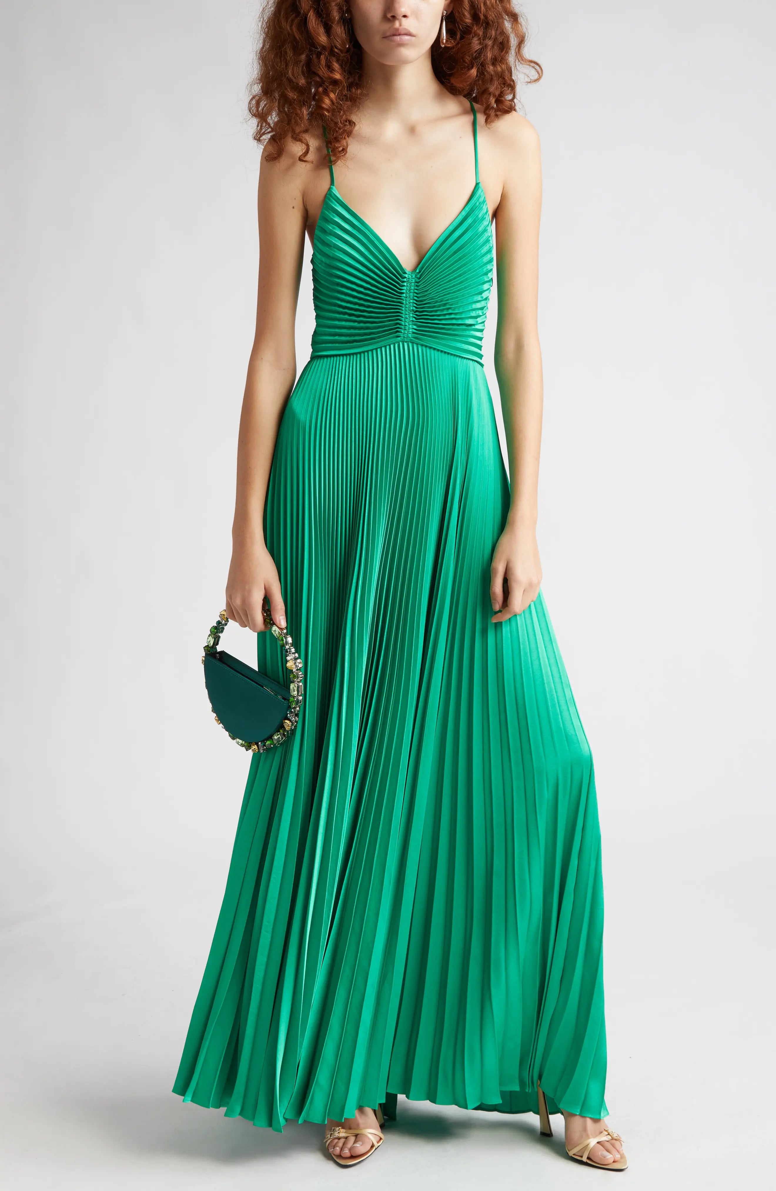 Luolandi Elegant Green Long Pleated Prom Dress Charming Evening Party Dress Formal Dress