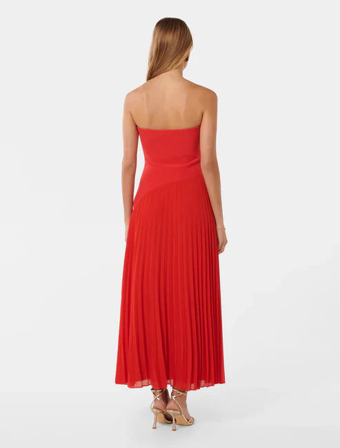 Luolandi Red Strapless A-Line Pleated Simple Long Party Dress Off Shoulder Evening Dress