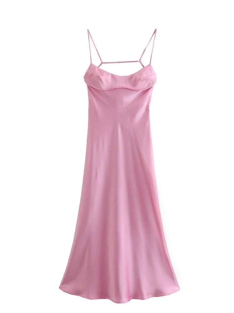 Luolandi Pink Satin Prom Dress Long Evening Dress Simple Party Dress Formal Dress