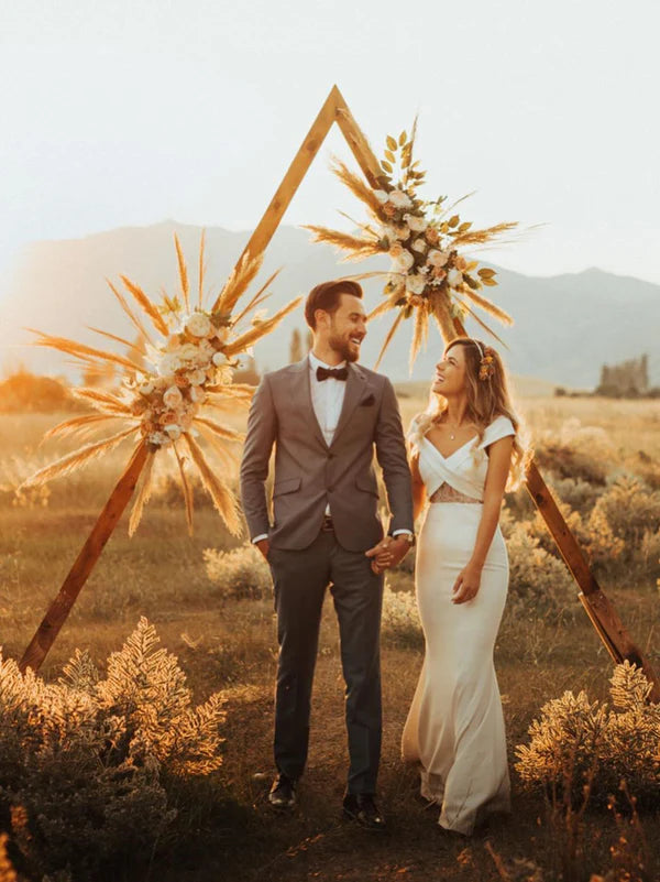 Luolandi Simple Short Sleeves Satin Wedding Dresses Mermaid Bridal Gowns Charming