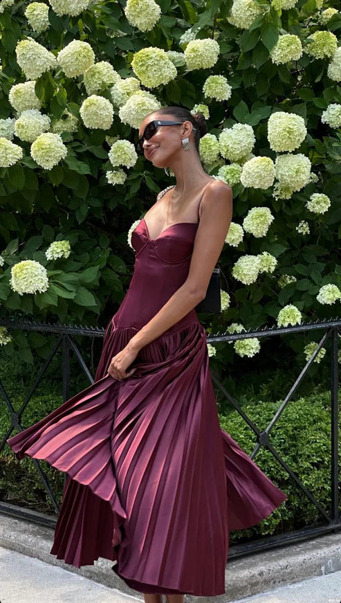 Luolandi Burgundy Spaghetti Straps A-Line Long Party Dress Birthday Outfits Formal Dress