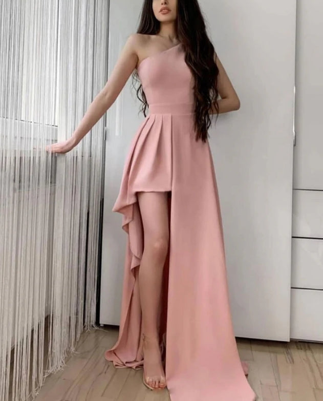 Luolandi Simple Pink One Shoulder Long Prom Dress Evening Dress Elegant Party Dress Formal Dress