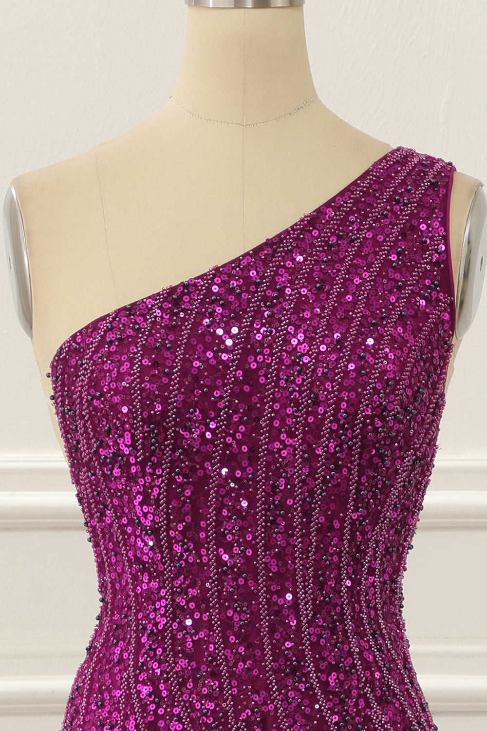 Luolandi One Shoulder Purple Beaded Prom Dress With Slit Sparkly Evening Dress