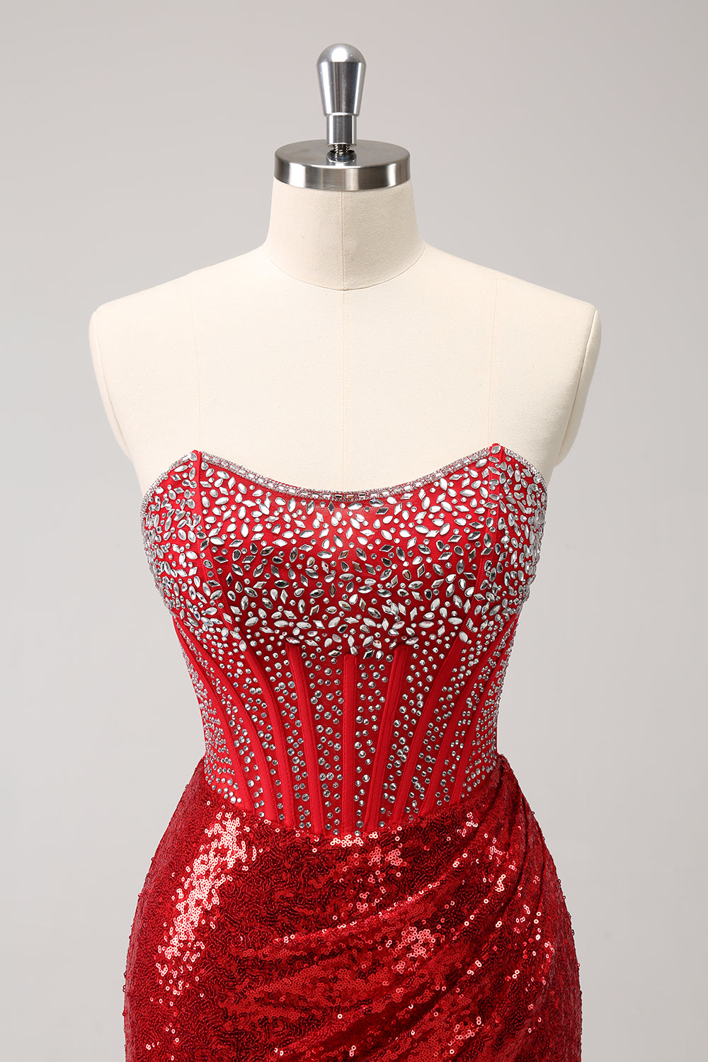 Luolandi Glitter Tight Strapless Corset Short Homecoming Dress with Beading Sparkly Party Dress